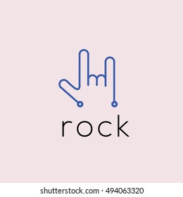 Raised rock  hand tech vector logo design template. Technology brand identity