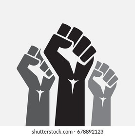 Raised three fists set background - isolated vector illustration