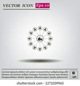 a raised thumb and the people around. vector icon