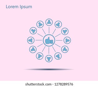 a raised thumb and the people around. vector icon