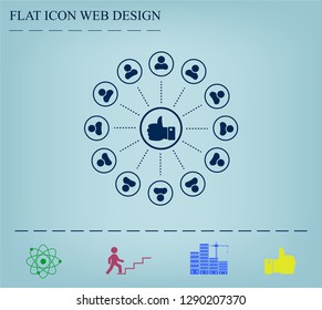 a raised thumb and the people around. vector icon