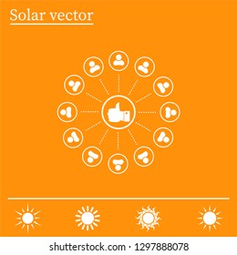 a raised thumb and the people around. vector icon