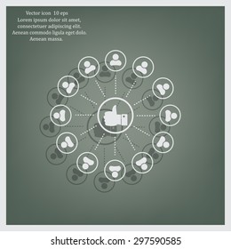 a raised thumb and the people around. vector icon