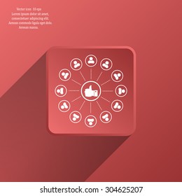 a raised thumb and the people around. vector icon