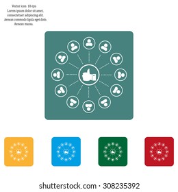a raised thumb and the people around. vector icon