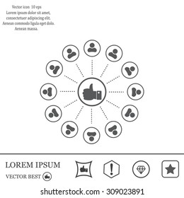 a raised thumb and the people around. vector icon
