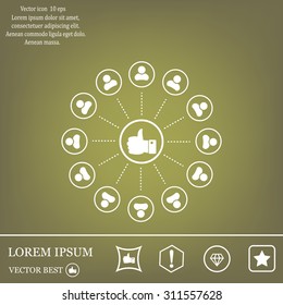 a raised thumb and the people around. vector icon