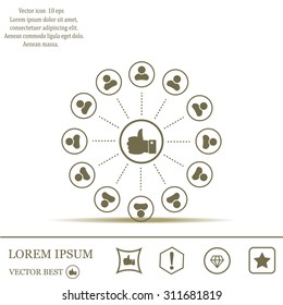 a raised thumb and the people around. vector icon