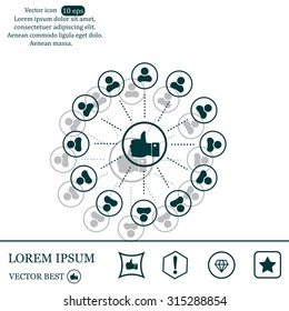 a raised thumb and the people around. vector icon