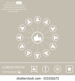 a raised thumb and the people around. vector icon