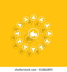 a raised thumb and the people around. vector icon