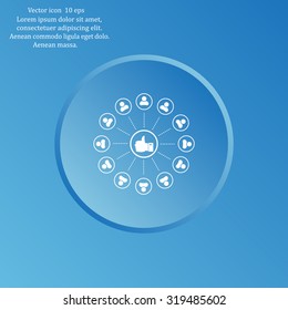 a raised thumb and the people around. vector icon
