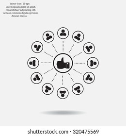 a raised thumb and the people around. vector icon