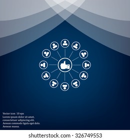 a raised thumb and the people around. vector icon