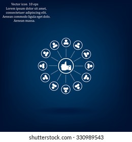 a raised thumb and the people around. vector icon