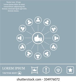 a raised thumb and the people around. vector icon