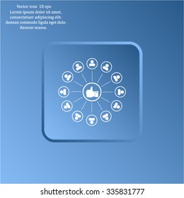 a raised thumb and the people around. vector icon