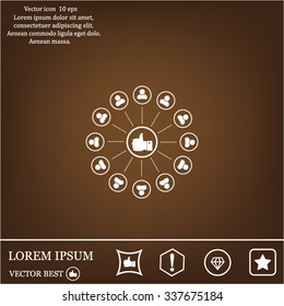 a raised thumb and the people around. vector icon