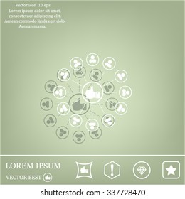a raised thumb and the people around. vector icon