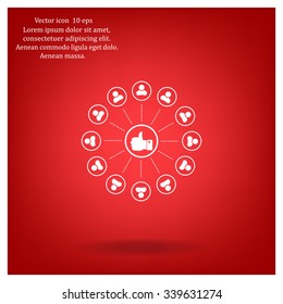 a raised thumb and the people around. vector icon