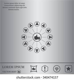 a raised thumb and the people around. vector icon
