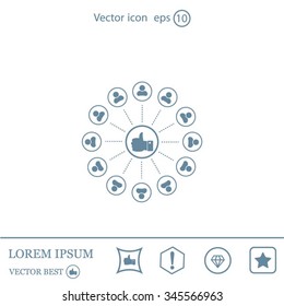 a raised thumb and the people around, vector icon