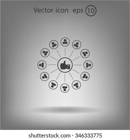 a raised thumb and the people around. vector icon