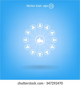 a raised thumb and the people around. vector icon