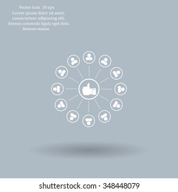 a raised thumb and the people around. vector icon