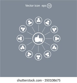 a raised thumb and the people around. vector icon