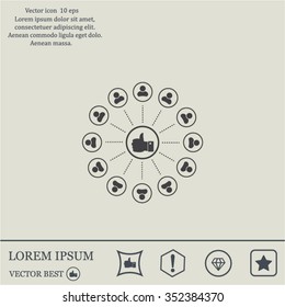 a raised thumb and the people around. vector icon
