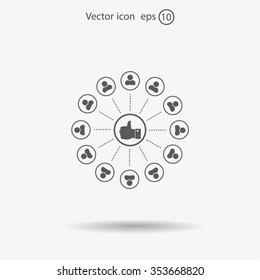 a raised thumb and the people around. vector icon