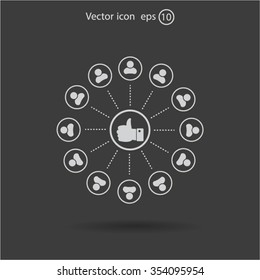 a raised thumb and the people around. vector icon