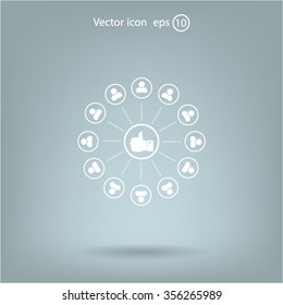 a raised thumb and people around. vector icon