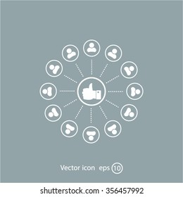 a raised thumb and the people around. vector icon