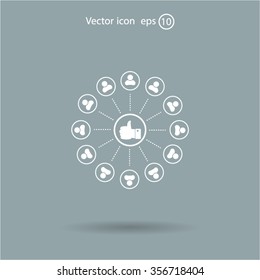 a raised thumb and the people around. vector icon