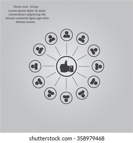 a raised thumb and the people around. vector icon