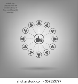a raised thumb and the people around. vector icon