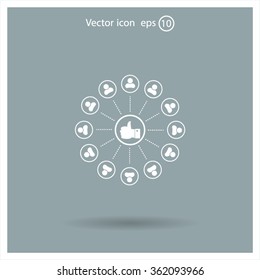 a raised thumb and the people around. vector icon