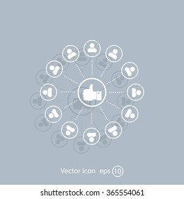 a raised thumb and the people around. vector icon