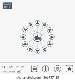 a raised thumb and the people around. vector icon