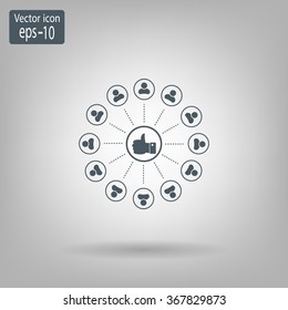 a raised thumb and the people around. vector icon