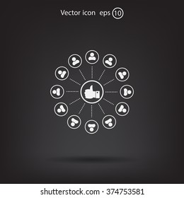 a raised thumb and the people around. vector icon