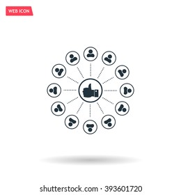 a raised thumb and the people around. vector icon