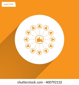 a raised thumb and the people around. vector icon