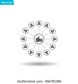 a raised thumb and the people around. vector icon