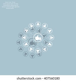 a raised thumb and the people around. vector icon