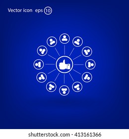 a raised thumb and the people around. vector icon