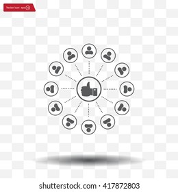 a raised thumb and the people around. vector icon