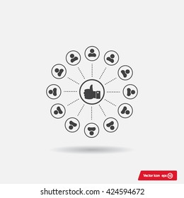 a raised thumb and the people around. vector icon